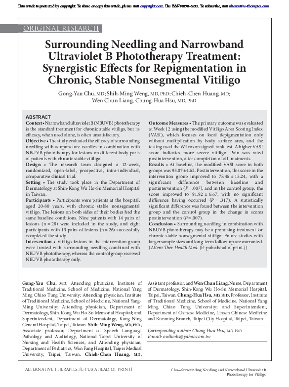 Surrounding Needling And Narrowband Ultraviolet B Phototherapy ...