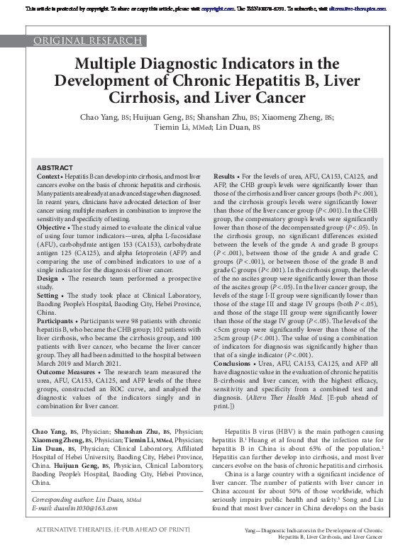 Multiple Diagnostic Indicators In The Development Of Chronic Hepatitis ...